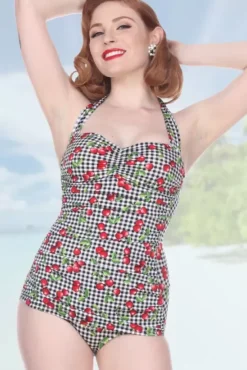 Cherry Gingham W/ Front Sarong By>Bettie Page Discount