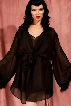 Faux Feather Robe (Black)>Bettie Page Hot