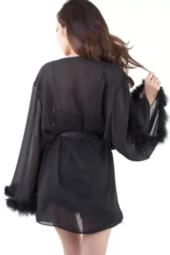 Faux Feather Robe (Black)><noscript><img width=