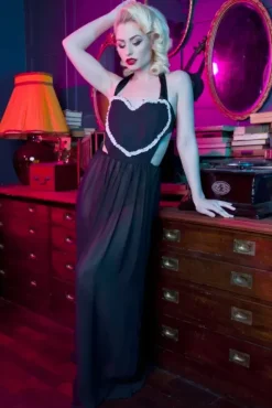 Heart Tie Chemise (Black)>Bettie Page New