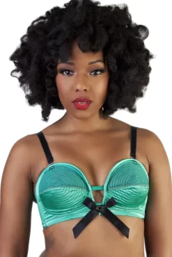 Spiral Stitch Overwire Bra (Emerald Green/Black) By>Bettie Page